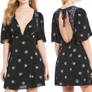 Free People Dress Floral Open Back Mini V Neck